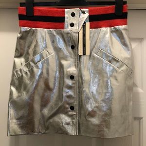 TOPSHOP Silver Leather A-line Skirt | Size US 6